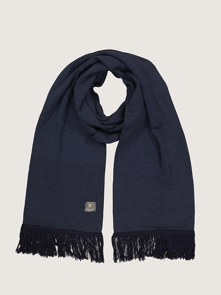 Okapi Fringed Scarf – Navy, 100% Merino Wool – OKAPI