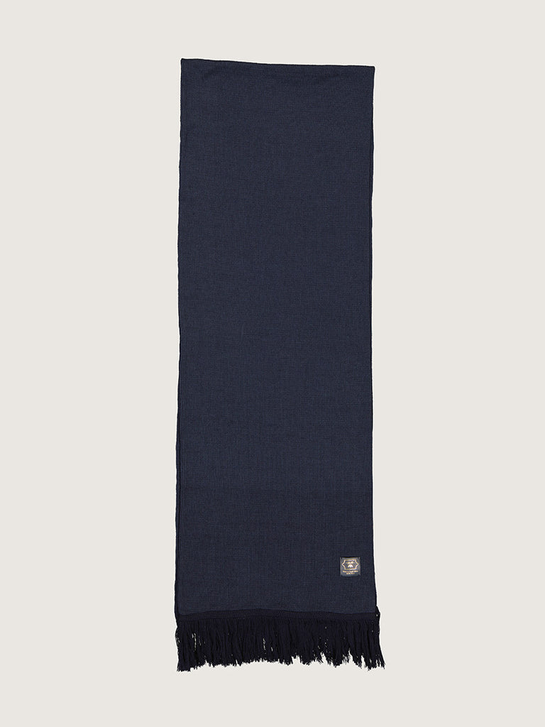 Okapi Fringed Scarf – Navy, 100% Merino Wool – OKAPI