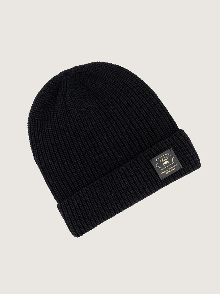 Okapi Beanie – Black, 100% Merino Wool – OKAPI