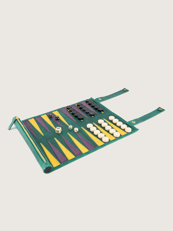 Backgammon game set Brilliant Green, African Violet & Sun