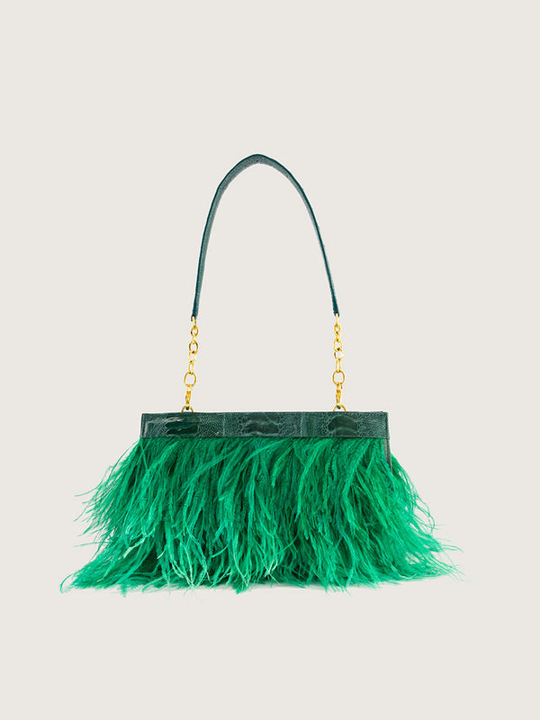 Nambi Feather Clutch - Brilliant Green