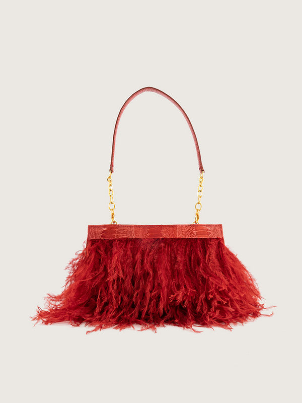 Nambi Feather Clutch - Flame Red