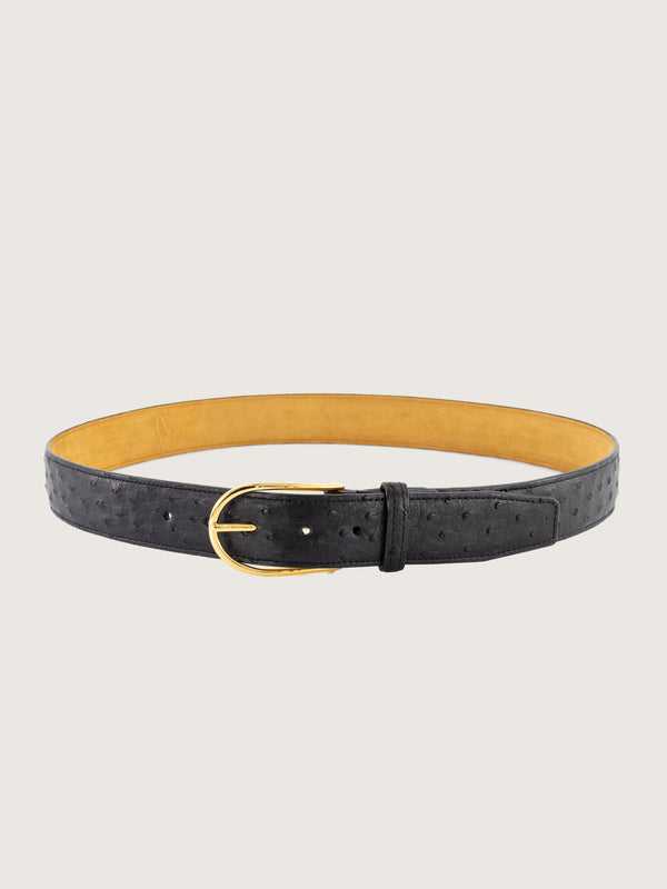 35mm Black Ostrich Belt 36 Inch