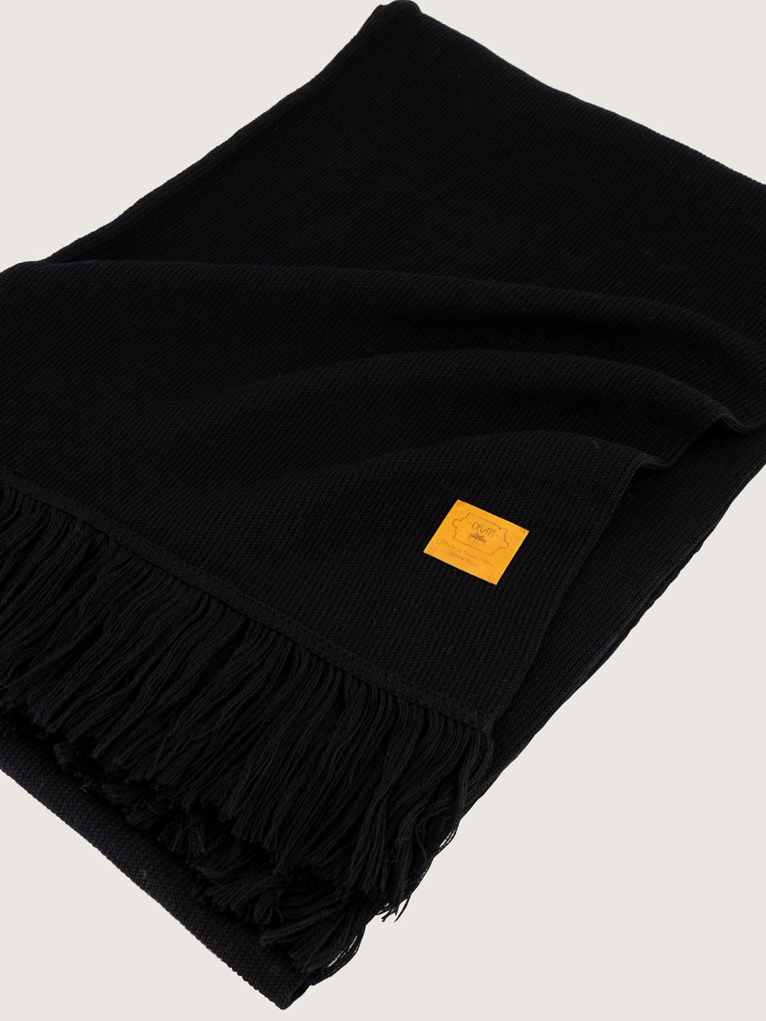 Okapi Fringed Scarf – Black, 100% Merino Wool – OKAPI