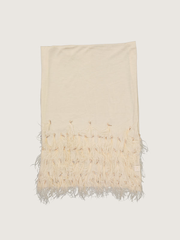 100% Ecro Cream Wool Shawl With Feathered Applique