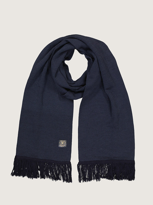 Okapi Fringed Scarf – Navy, 100% Merino Wool