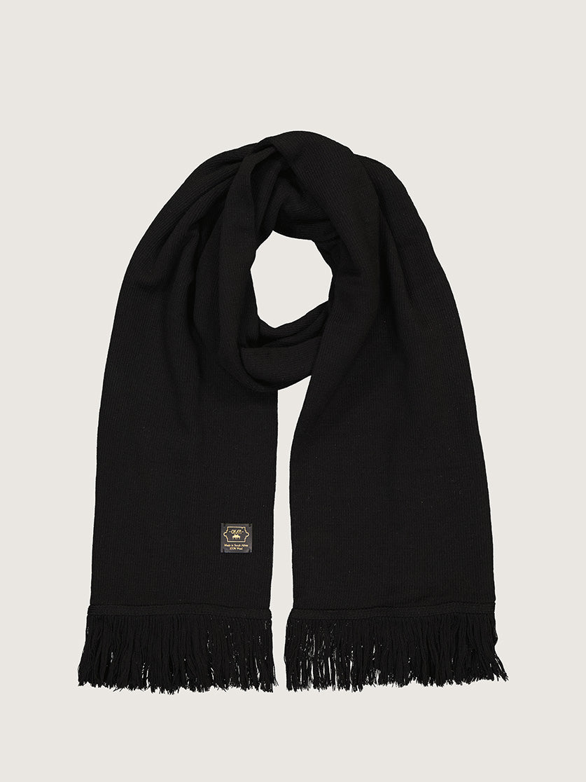 Okapi Fringed Scarf – Black, 100% Merino Wool – OKAPI