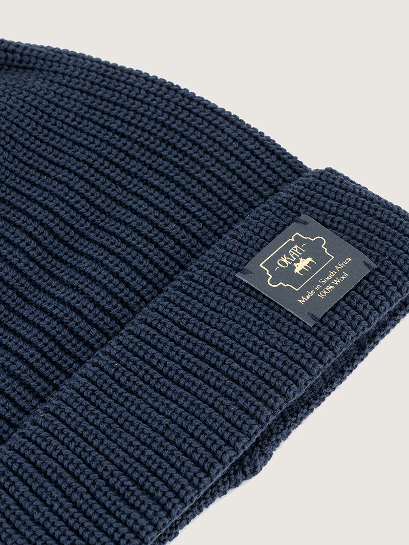 Okapi Beanie – Navy, 100% Merino Wool – OKAPI