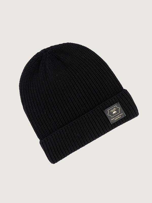 Okapi Beanie – Black, 100% Merino Wool