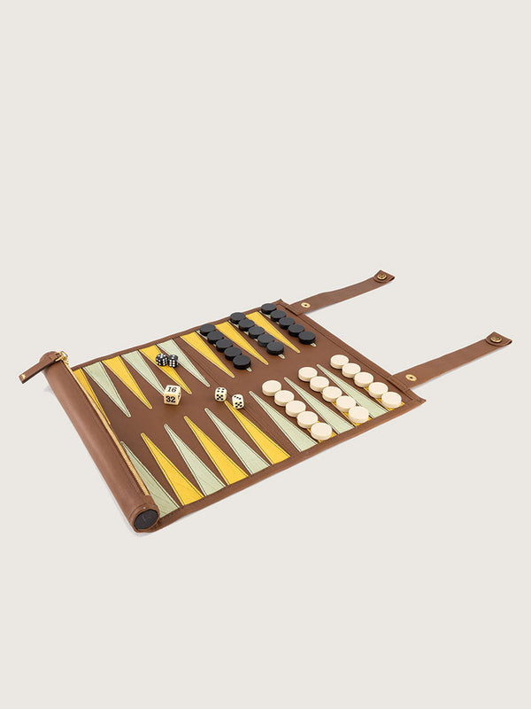 Backgammon game set Mid Brown, Sun & Linden Green