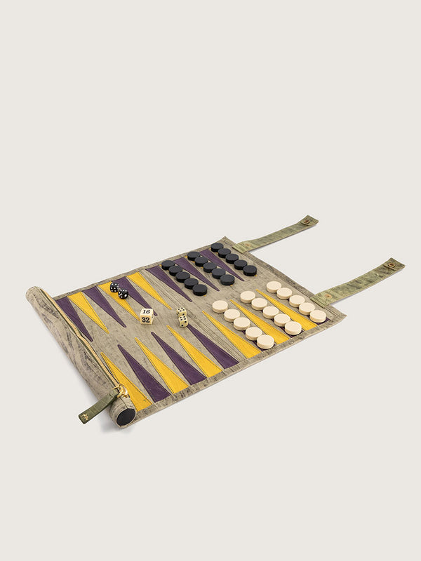 Backgammon game set Forest Green, African Violet & Sun