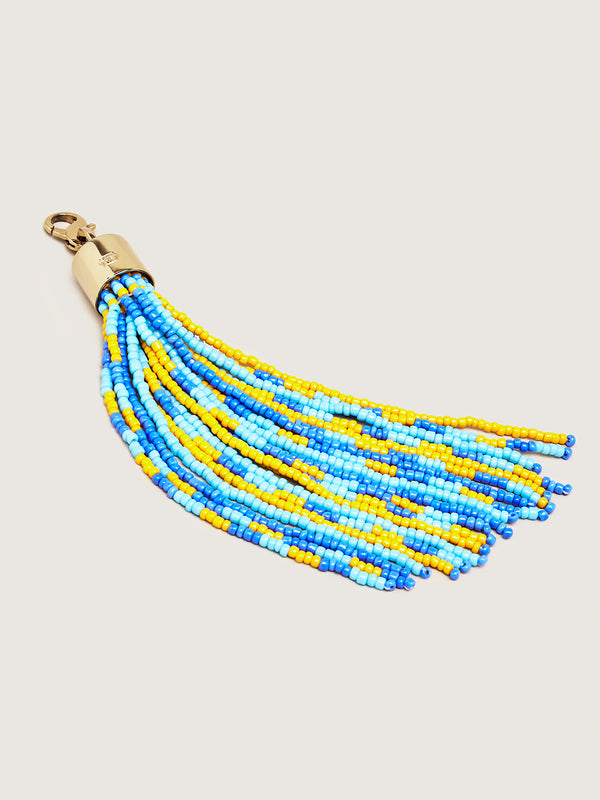Beaded Tassel Charm - Turquoise Yellow Blue