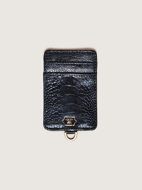 Phone Wallet - Black Ostrich Shin